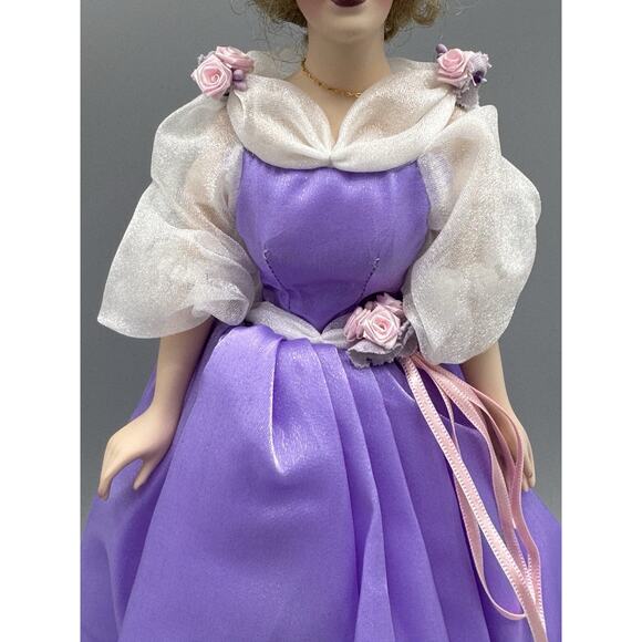 1988 Franklin Heirloom Gemstone Girl Amethyst Porcelain Doll 13” Vintage - Picture 3 of 14